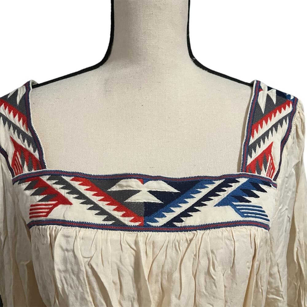 Ariat Wmns Cream Jacquard Chimayo Top Embroidered Top Sz L Western Boho Festival - Picture 3 of 6